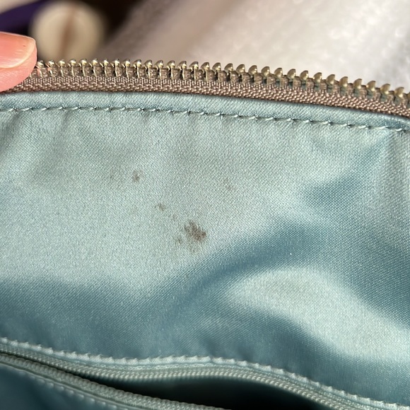 Coach Platinum purse. 3 pockets inside, 1 is zippered. 2 stains on the inside - Picture 6 of 6